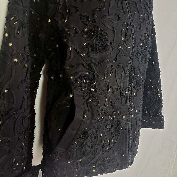 Great Cavalier by St.Paul Womens Jacket Small Floral Full Zip Black Gold Polka - Picture 5 of 8